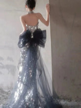 BXOXO Sequins Mermaid Celebrity Dresses Boat Neck Sleeveless Silver Glitter Shiny Luxury Quinceanera Detachable Bow Prom Evening Gowns